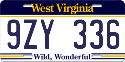 WV license plate 9ZY336
