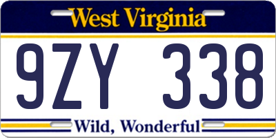 WV license plate 9ZY338