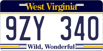 WV license plate 9ZY340
