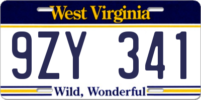 WV license plate 9ZY341