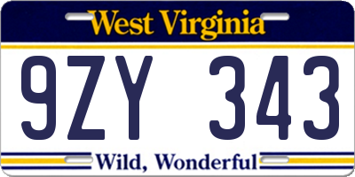 WV license plate 9ZY343
