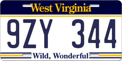 WV license plate 9ZY344