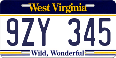 WV license plate 9ZY345