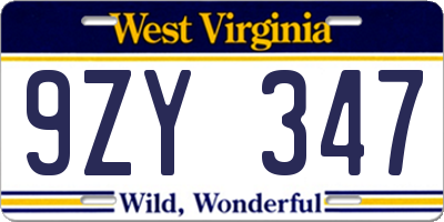 WV license plate 9ZY347