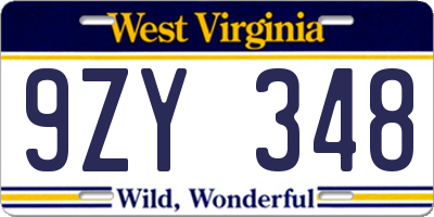 WV license plate 9ZY348