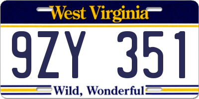 WV license plate 9ZY351
