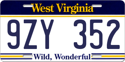 WV license plate 9ZY352