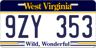 WV license plate 9ZY353