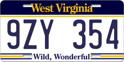 WV license plate 9ZY354