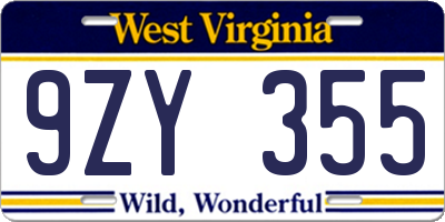 WV license plate 9ZY355