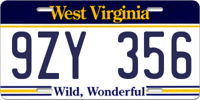 WV license plate 9ZY356
