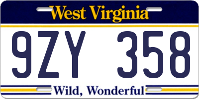 WV license plate 9ZY358