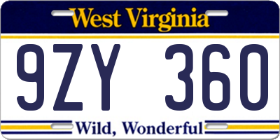 WV license plate 9ZY360