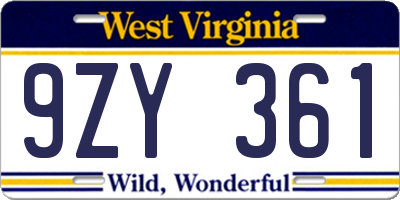 WV license plate 9ZY361