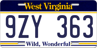 WV license plate 9ZY363