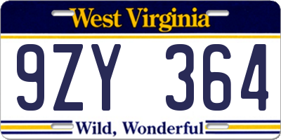 WV license plate 9ZY364