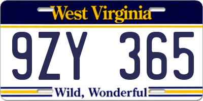 WV license plate 9ZY365