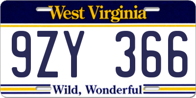 WV license plate 9ZY366