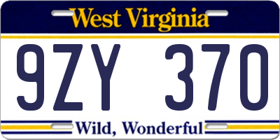 WV license plate 9ZY370