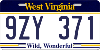 WV license plate 9ZY371