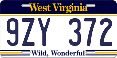 WV license plate 9ZY372