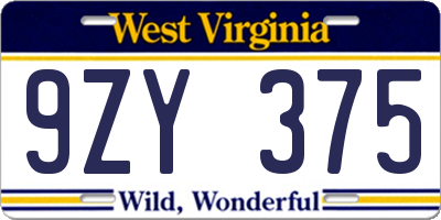 WV license plate 9ZY375