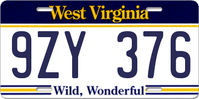 WV license plate 9ZY376