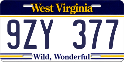 WV license plate 9ZY377