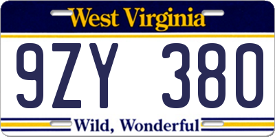 WV license plate 9ZY380