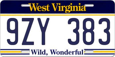 WV license plate 9ZY383