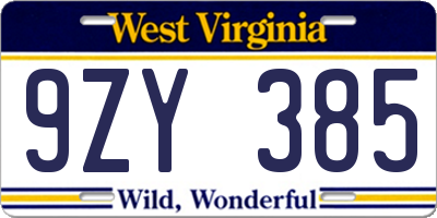 WV license plate 9ZY385