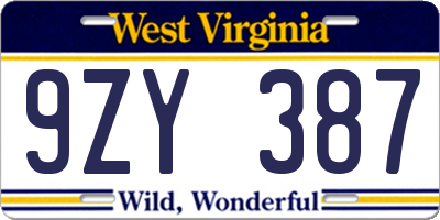 WV license plate 9ZY387