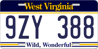 WV license plate 9ZY388