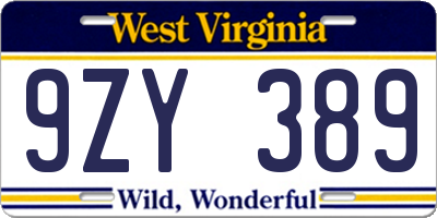 WV license plate 9ZY389