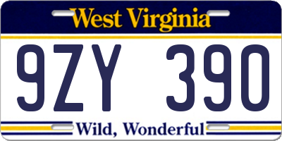 WV license plate 9ZY390
