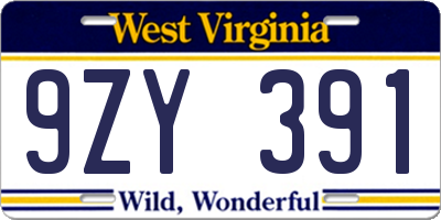 WV license plate 9ZY391