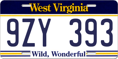 WV license plate 9ZY393