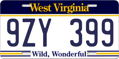 WV license plate 9ZY399