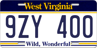 WV license plate 9ZY400