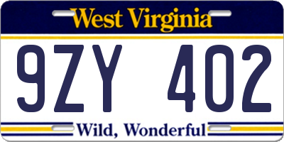 WV license plate 9ZY402