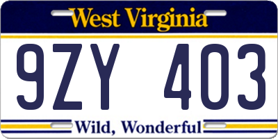 WV license plate 9ZY403