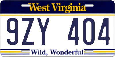 WV license plate 9ZY404