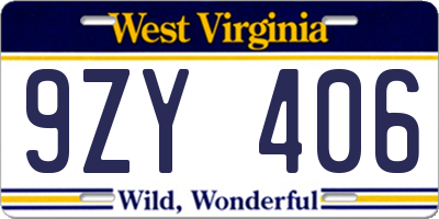 WV license plate 9ZY406
