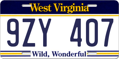 WV license plate 9ZY407
