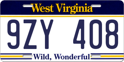WV license plate 9ZY408