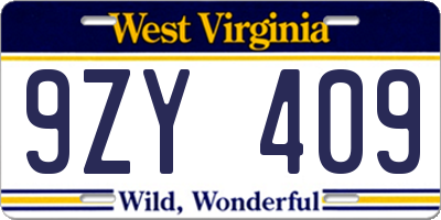 WV license plate 9ZY409
