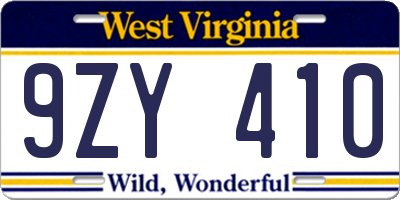 WV license plate 9ZY410