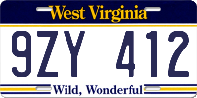 WV license plate 9ZY412