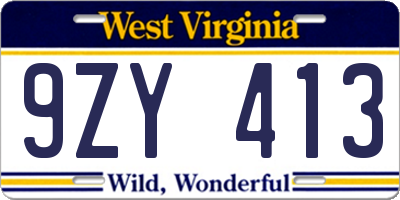 WV license plate 9ZY413