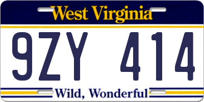 WV license plate 9ZY414